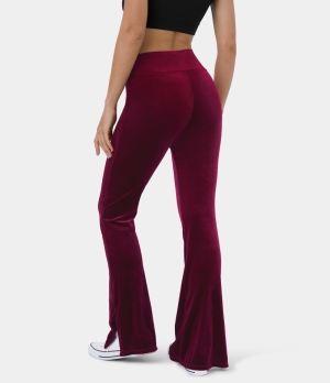 Halara High Waisted Split Hem Flare Velvet Casual Women's Pants Cardinal Red | 950673-OTV