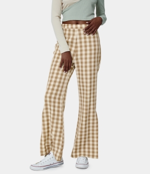 Halara High Waisted Split Hem Plaid Flare Women's Pants Light Beige | 249307-UWH