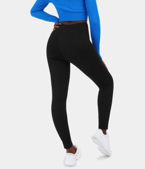 Halara High Waisted Stretchy Knit Denim Casual Women's Leggings Black | 240359-XLH