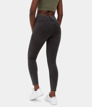 Halara High Waisted Stretchy Knit Denim Casual Women's Leggings Denim Black | 809521-DFZ