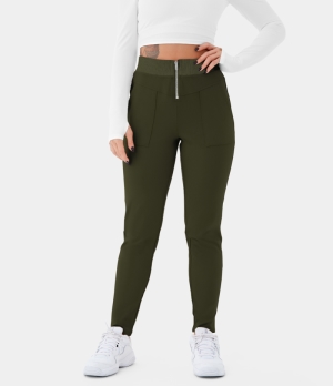 Halara High Waisted Zipper Side Pocket Plain Women's Pants Deep Sage | 019564-CHY