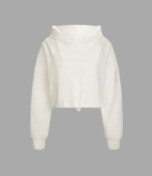 Halara Hooded Drawstring Contrast Mesh Cropped Yoga Sports Sweatshirt Women's Tops White | YXTEKZW-42