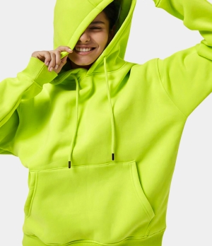 Halara Hooded Drawstring Dropped Shoulder Kangaroo Pocket Fleece Hoodie Sweatshirt Women's Tops Sunny Lime | WKAERXQ-08