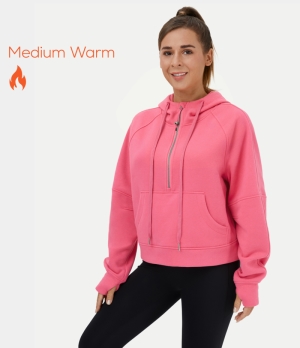 Halara Hooded Drawstring Thumb Hole Half Zip Pocket Fleece Casual Sports Sweatshirt Women's Tops Flowering Ginger | AVSKOGW-83