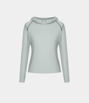 Halara Hooded Drawstring Thumb Hole Yoga Sports Women's Tops Smoke | FMLXDTP-12