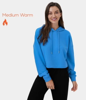 Halara Hooded Dropped Shoulder Drawstring Cropped Fleece Casual Hoodie Sweatshirt Women's Tops Regatta | LESXUDJ-87