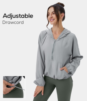 Halara Hooded Half Zip Kangaroo Pocket Drawstring Yoga Jacket Women's Tops Silver | WSUPKNI-03
