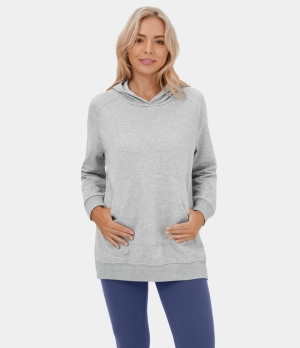 Halara Hooded Kangaroo Pocket Side Split Casual Hoodie Sports Sweatshirt Women's Tops Glacier Gray | ITLQXPV-28