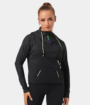 Halara Hooded Long Sleeve Kangaroo Pocket Sports Sweatshirt Women's Tops Dark Grey | QEJKHUR-79