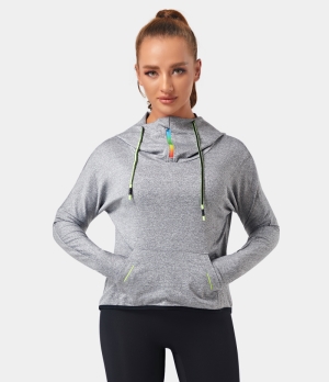 Halara Hooded Long Sleeve Kangaroo Pocket Sports Sweatshirt Women's Tops Sage Grey | UIGFYJQ-57