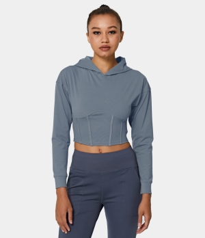 Halara Hooded Plain Cropped Sports Women's Tops Light Baby Blue | MRPKUGI-03