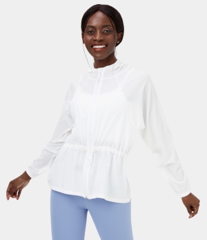 Halara Hooded Zipper Drawstring Casual Jacket Women's Tops White | AKIWNUS-61