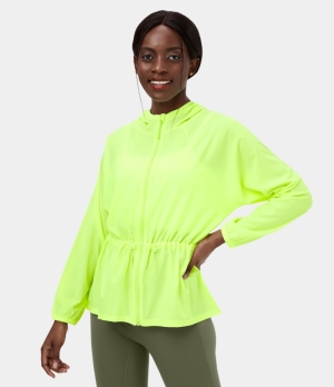 Halara Hooded Zipper Drawstring Casual Jacket Women's Tops Sunny Lime | CAXQFJL-61