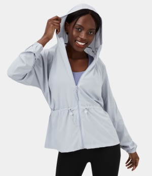 Halara Hooded Zipper Drawstring Casual Jacket Women's Tops Illusion Blue | RWOCKFT-02