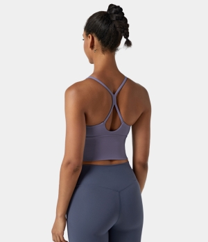 Halara In My Feels Backless Crisscross Cut Out Cropped Cami Women's Tops Aster Purple | AQWOLYB-32