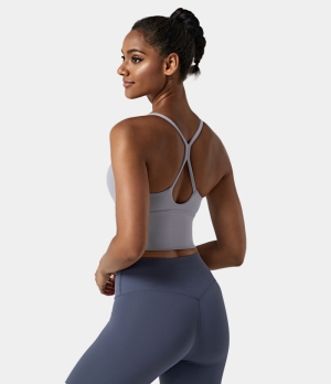 Halara In My Feels Backless Crisscross Cut Out Cropped Cami Women's Tops Evening Haze | JINKLGW-46