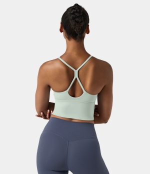 Halara In My Feels Backless Crisscross Cut Out Cropped Cami Women's Tops Clearly Aqua | LRYGPQK-15