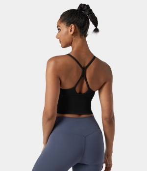 Halara In My Feels Backless Crisscross Cut Out Cropped Cami Women's Tops Black | RUEHSBO-34