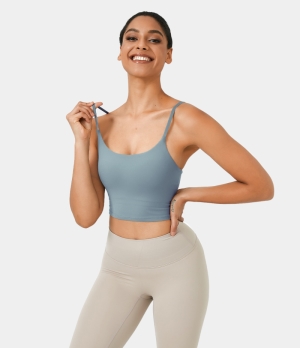 Halara In My Feels Basic Padded Workout Cropped Tank Women's Tops Subdued Blue | BWLPMNO-71