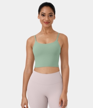 Halara In My Feels Basic Padded Workout Cropped Tank Women's Tops Frosty Green | LBOPKSX-01