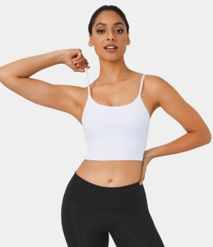 Halara In My Feels Basic Padded Workout Cropped Tank Women's Tops Ice Princess - White | SVLMUHQ-31