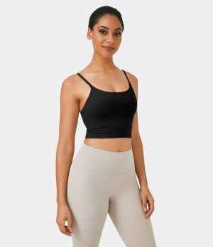 Halara In My Feels Basic Padded Workout Cropped Tank Women's Tops Midnight Adventure - Black | VZLTJQG-20