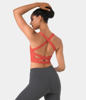 Halara In My Feels Cloudful® Air Square Neck Crisscross Cropped Yoga Tank Women's Tops Begonia | AHCWREQ-06