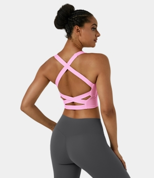 Halara In My Feels Cloudful® Air Square Neck Crisscross Cropped Yoga Tank Women's Tops Pink Frosting | EZWHBXF-14