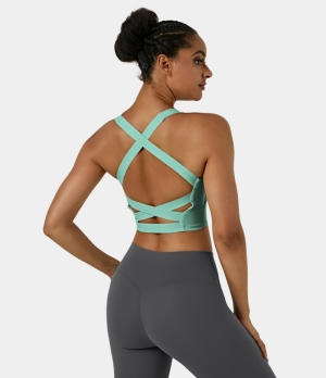 Halara In My Feels Cloudful® Air Square Neck Crisscross Cropped Yoga Tank Women's Tops Dusty Jade Green | MFQRZTD-07