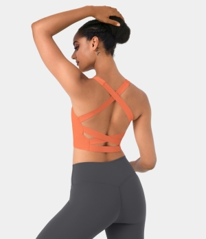 Halara In My Feels Cloudful® Air Square Neck Crisscross Cropped Yoga Tank Women's Tops Flamingo | YTBWDQZ-50