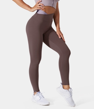 Halara In My Feels Cloudful® Crossover Color Block 7/8 Women's Leggings Peppercorn | 075618-TSV