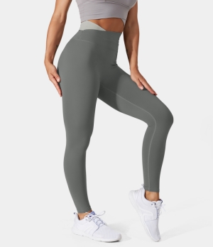 Halara In My Feels Cloudful® Crossover Color Block 7/8 Women's Leggings Mirage Gray | 142907-DXI