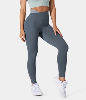 Halara In My Feels Cloudful® Crossover Color Block 7/8 Women's Leggings Windward Blue | 209583-VNY