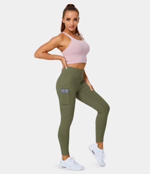 Halara In My Feels Cloudful® High Waisted Double Pockets Plain 7/8 Women's Leggings Winter Moss | 260178-DTX