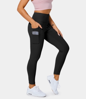 Halara In My Feels Cloudful® High Waisted Double Pockets Plain 7/8 Women's Leggings Black | 459078-JRX