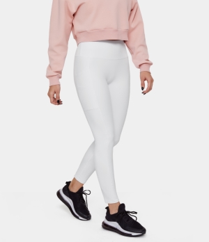 Halara In My Feels Cloudful® High Waisted Double Pockets Plain 7/8 Women's Leggings White | 982054-GOI