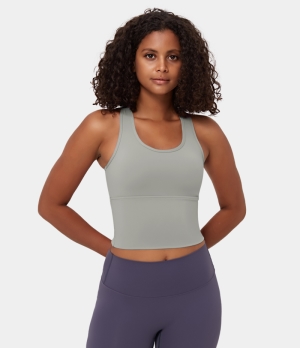 Halara In My Feels Cloudful® U Neck Racerback Cut Out Yoga Tank Women's Tops Mirage Gray | LXJACWD-49