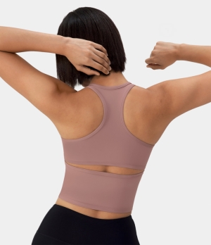 Halara In My Feels Cloudful® U Neck Racerback Cut Out Yoga Tank Women's Tops Ash Rose | SELBZWY-81