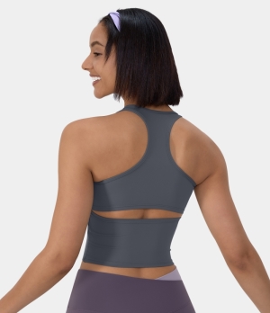 Halara In My Feels Cloudful® U Neck Racerback Cut Out Yoga Tank Women's Tops Grisaille | VFDPYCG-52