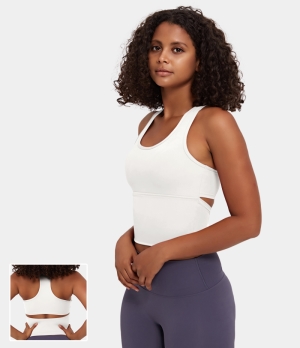 Halara In My Feels Cloudful® U Neck Racerback Cut Out Yoga Tank Women's Tops White | YGVMIOU-36