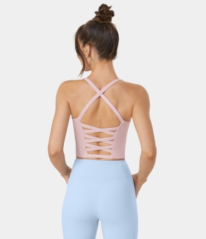 Halara In My Feels Crisscross Backless Cropped Yoga Tank Women's Tops Peachskin | BXRAJCE-98