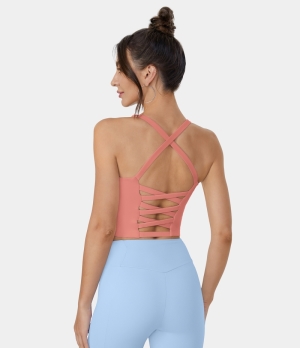 Halara In My Feels Crisscross Backless Cropped Yoga Tank Women's Tops Lantana | EFTPVMB-27