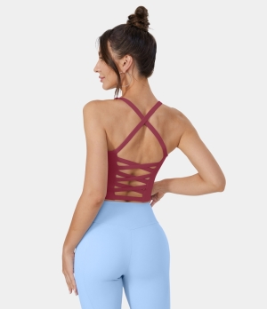 Halara In My Feels Crisscross Backless Cropped Yoga Tank Women's Tops Dry Rose | JEFUVCR-12
