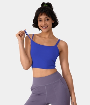 Halara In My Feels Double Straps Backless Twisted Workout Cropped Tank Women's Tops Royal Blue | FGZBOYE-26