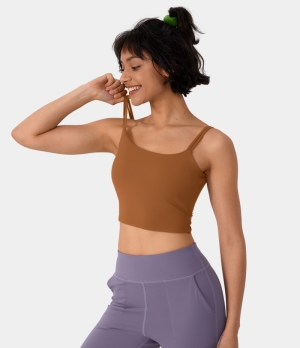 Halara In My Feels Double Straps Backless Twisted Workout Cropped Tank Women's Tops Imperial Topaz | HNJPREX-07