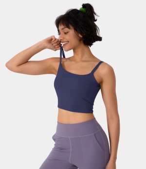 Halara In My Feels Double Straps Backless Twisted Workout Cropped Tank Women's Tops Bellwether Blue | HYGQDMO-17