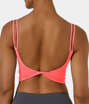 Halara In My Feels Double Straps Backless Twisted Workout Cropped Tank Women's Tops Georgia Peach | IAUBJPT-12