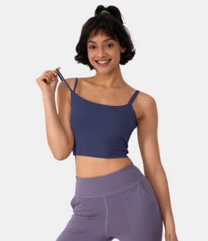 Halara In My Feels Double Straps Backless Twisted Workout Cropped Tank Women's Tops Bellwether Blue | INKHGUC-52