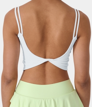 Halara In My Feels Double Straps Backless Twisted Workout Cropped Tank Women's Tops White | LQHFMCD-03