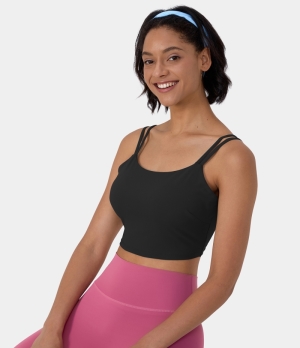 Halara In My Feels Double Straps Backless Twisted Workout Cropped Tank-DD/DDD/F Cups Women's Tops Black | MEXHJGT-71